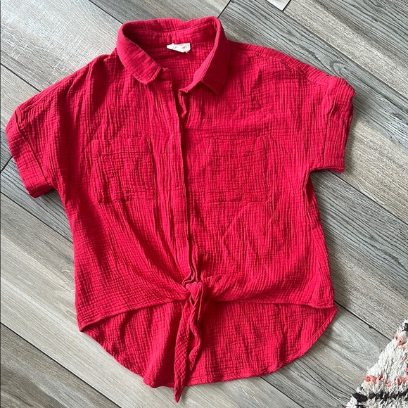 1.4.3. Story by Line Up Red Tie Front Polo Button Down Shirt - Picture 1 of 4